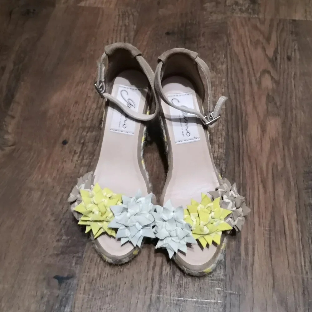 Gaimo Cessy Leather Espadrille Floral Wedge Sandals Ankle‎ Strap EU36/US5.5-6